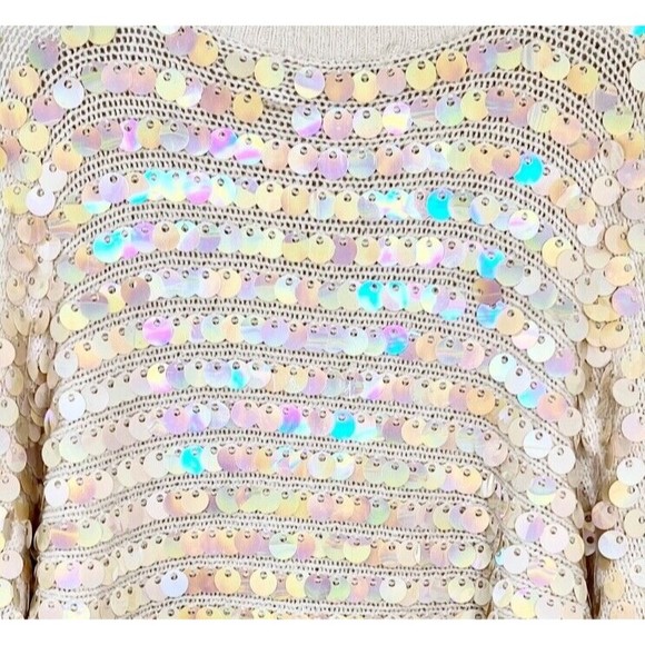 Vintage Semplice Pailette Sequin Dolman Sleeve Cream Sweater 1980s 80s Medium - Picture 4 of 5